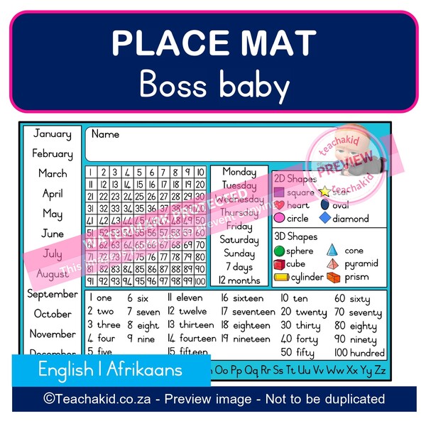 Boss baby blue Place mat 02 (PDF)
