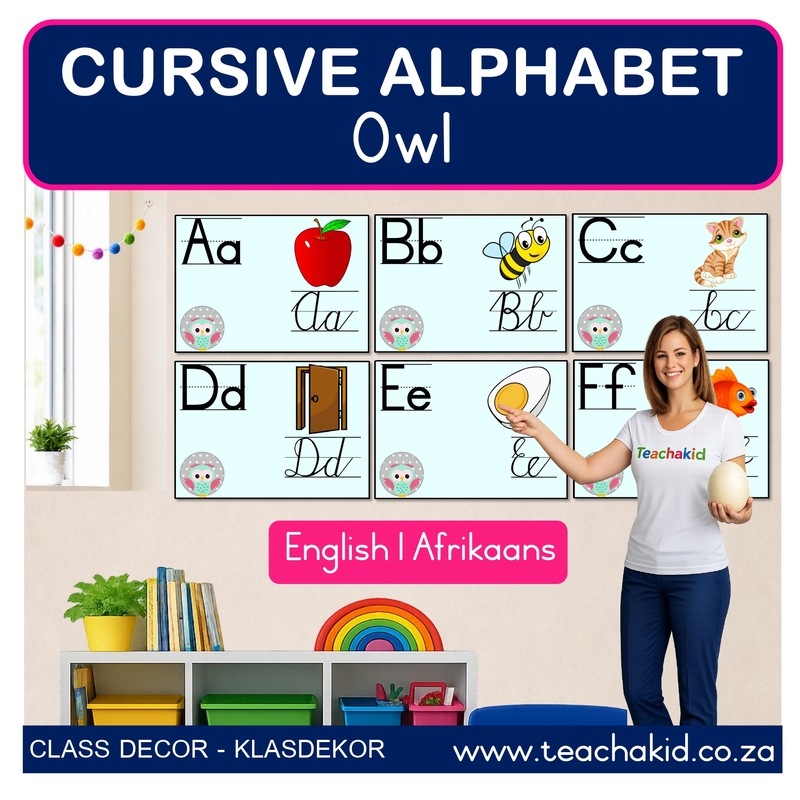 Owl Cursive Alphabet (printed) - Teachakid